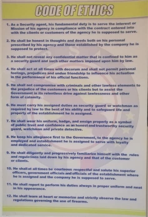 code of ethics of security guard english tagalog|Security Guard in Tagalog.